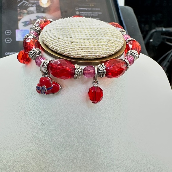 2/$15 Silver Tone & Red Bead Charm Bracelet. Red Hat Society charms. - Picture 9 of 11